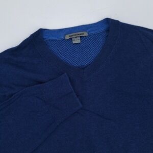 Johnston Murphy Mens Medium Blue V Neck Sweater Size M Silk Nylon Angora Blend